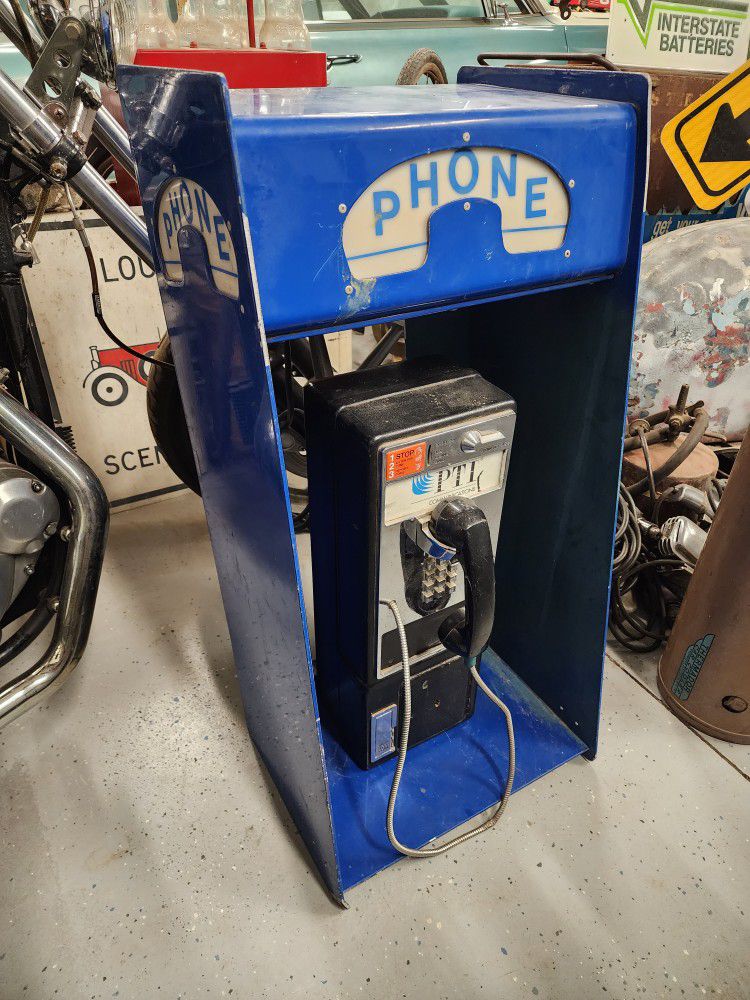 Vintage Coin-Op Pay Phone & Wall Mount Telephone Enclosure Booth
