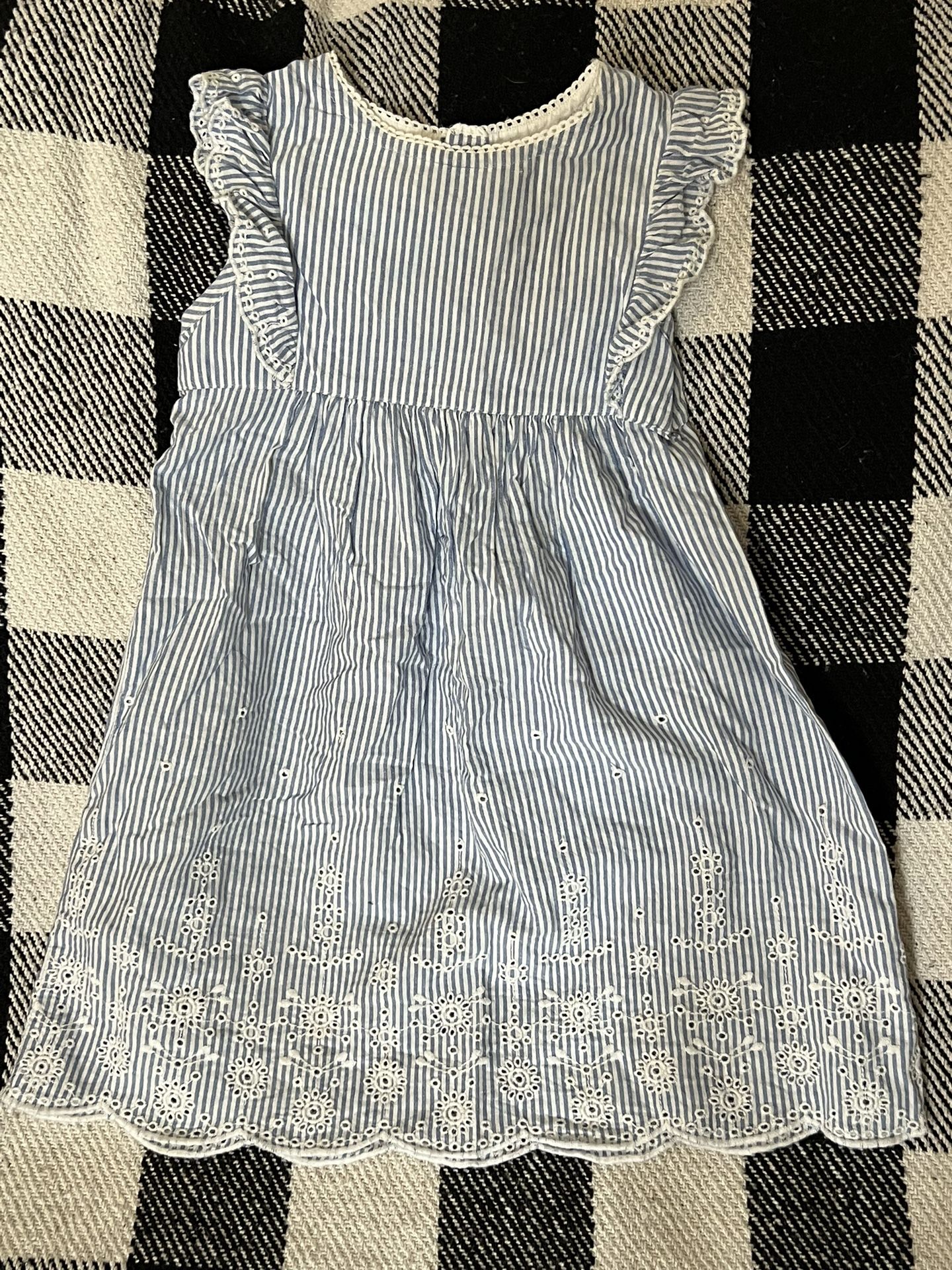 Jojo Maman Bebe Blue And White Cotton Dress Size 4-5