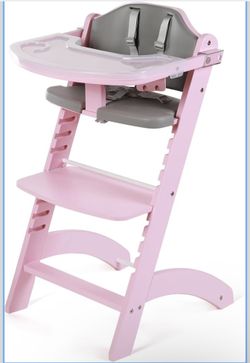 Cowiewie New Upgrade 3-in-1 Convertible Wooden High Chair for Babies & Toddlers 10 Levels Adjustable 3-Tier Remove 2 Waterproof Cozy Cushions Pink