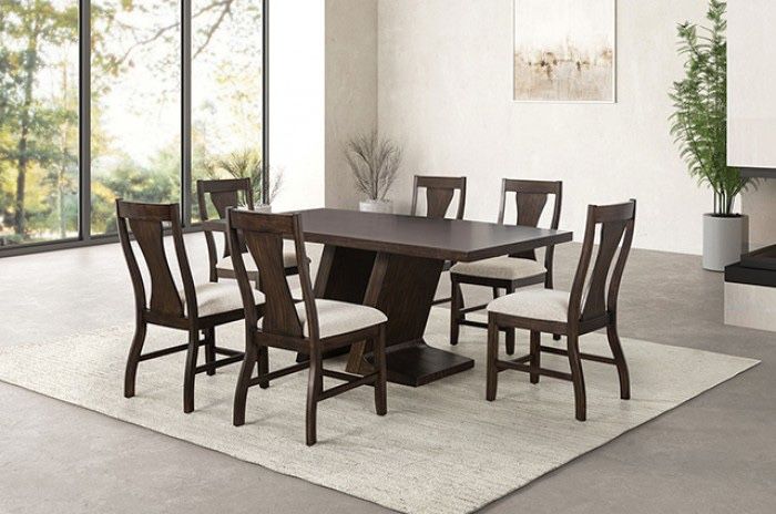 7PC Brown Solid Wood Dining Table Set