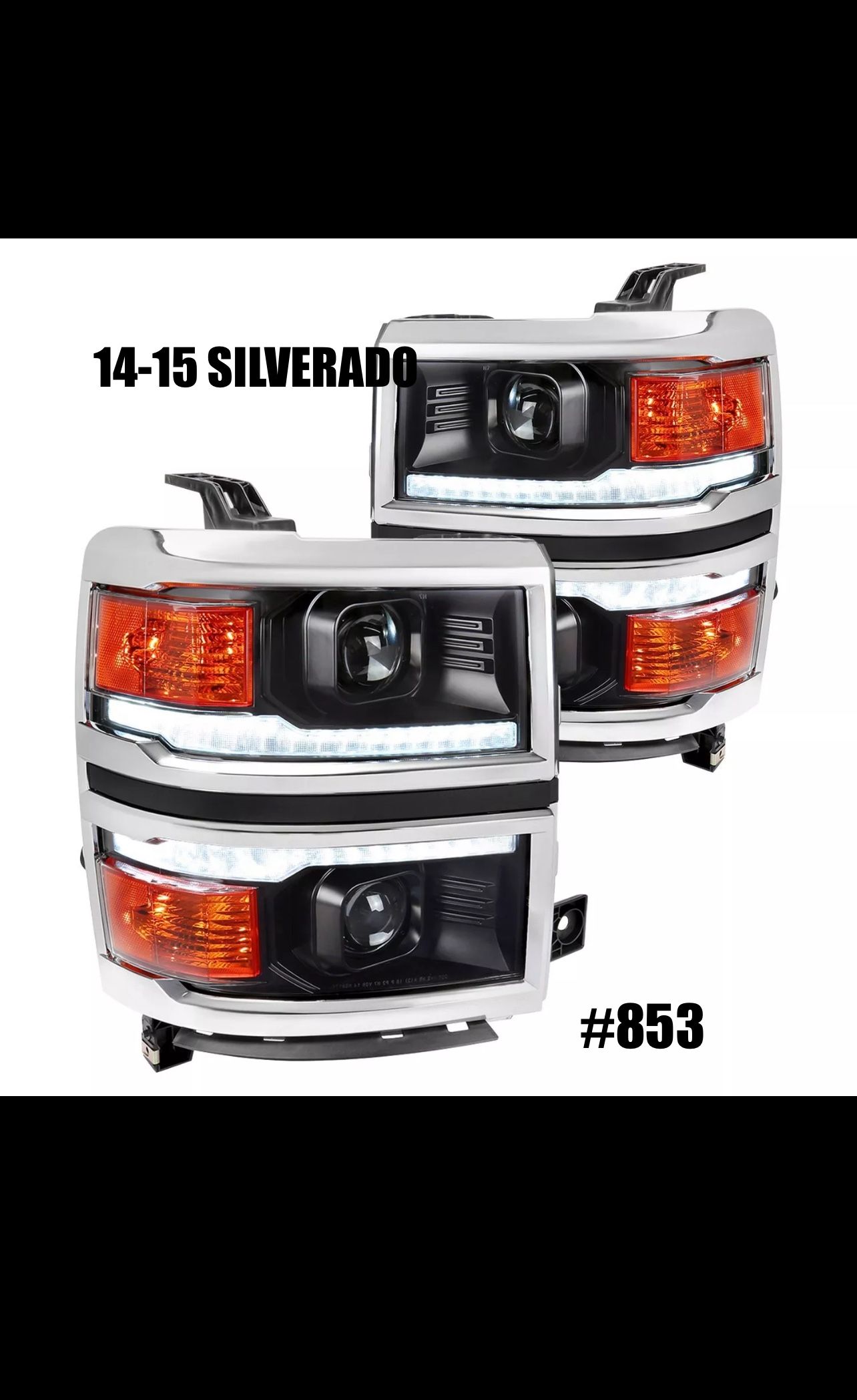 SET OF 2014 TO 2015 SILVERADO 1500 LED STRIP SWITCHBACK TURN SIGNAL HEADLIGHTS