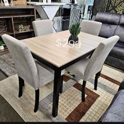 Brand New ‼️ 5-pc Dining Table Set With Grey Fabric Upholstered Chairs 