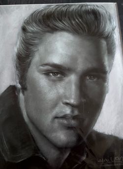 Elvis Presley Charcoal Drawing By Hai Yan Signed