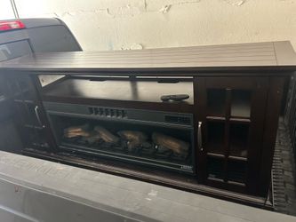 Dark Wood Entertainment Center with Fireplace
