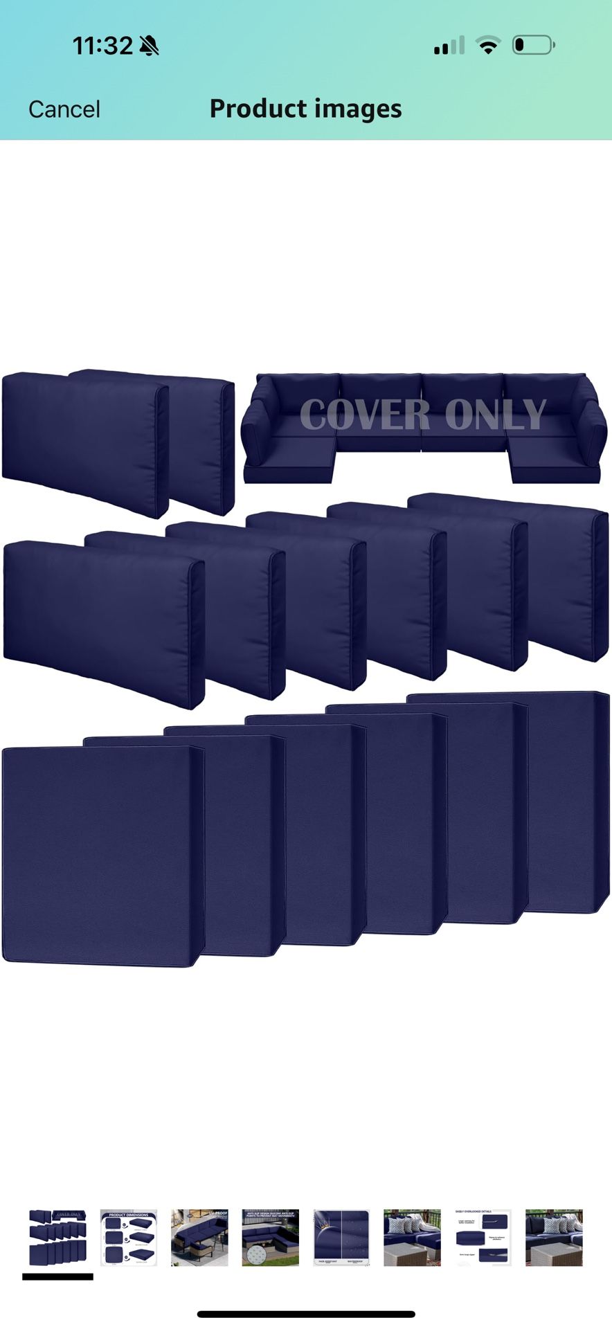14 Piece Outdoor Patio Waterproof Cushion Covers, Fits 6-Seat Wicker Rattan Sectional Couch Chair Furniture Cover Replacement Set - Fade-Resistant Pat