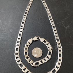 Sterling Silver Figaro Style Necklace And Bracelet