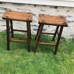 Pair of Walnut Saddle Style Bar Stools 29” Wooden 