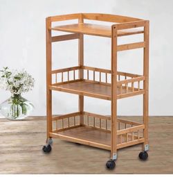 New assembled! 3 Tier Kitchen Serving Cart Bar Food Storage Organizer Rack Home Bamboo Trolley