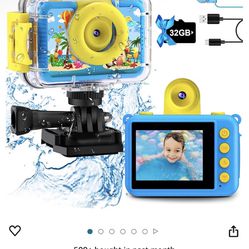 GKTZ Kids Waterproof Camera - Underwater Camera Birthday Gifts for Girls Boys Children Digital Action Camera with 32GB SD Card, Pool Toys for Kids Age