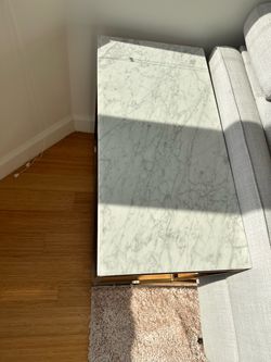 West Elm Streamline Marble Side Tables (Pair) - White Marble, Light Bronze