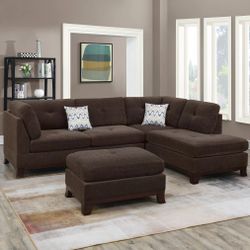 Brand New Brown Super Plush Chenille Sectional Sofa w Ottoman 