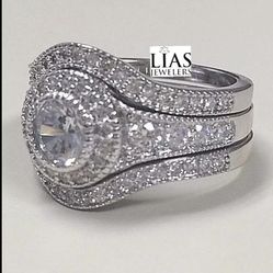 New 18k White Gold Wedding Ring Set 