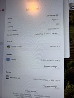 2023 M2 Mac Mini 512gb 8GB RAM
