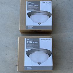 Commercial Electric 13 in. 2-Light Brushed Nickel Flush Mount with Frosted Glass Shade
