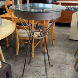 Glass Top Pub Table Rustic Metal Base 28 " 42" Height 