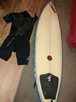 Body glove s Size wetsuit and surfboard used