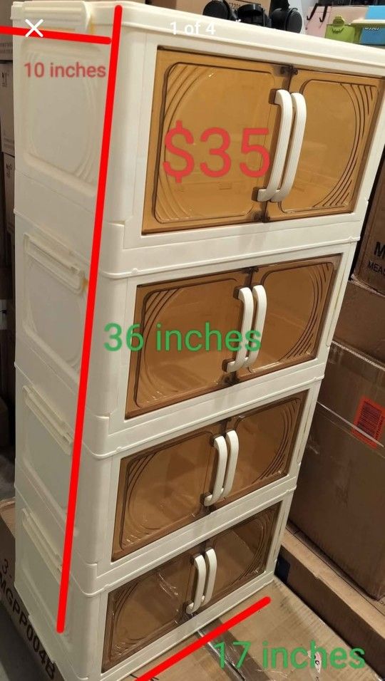 4 tier Collapsible storage with wheels/ one top lid/ poly proplyne/ new open box with packing