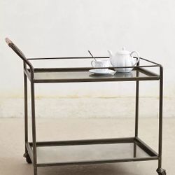 Bronze Bar Cart w/ Leather Handle 