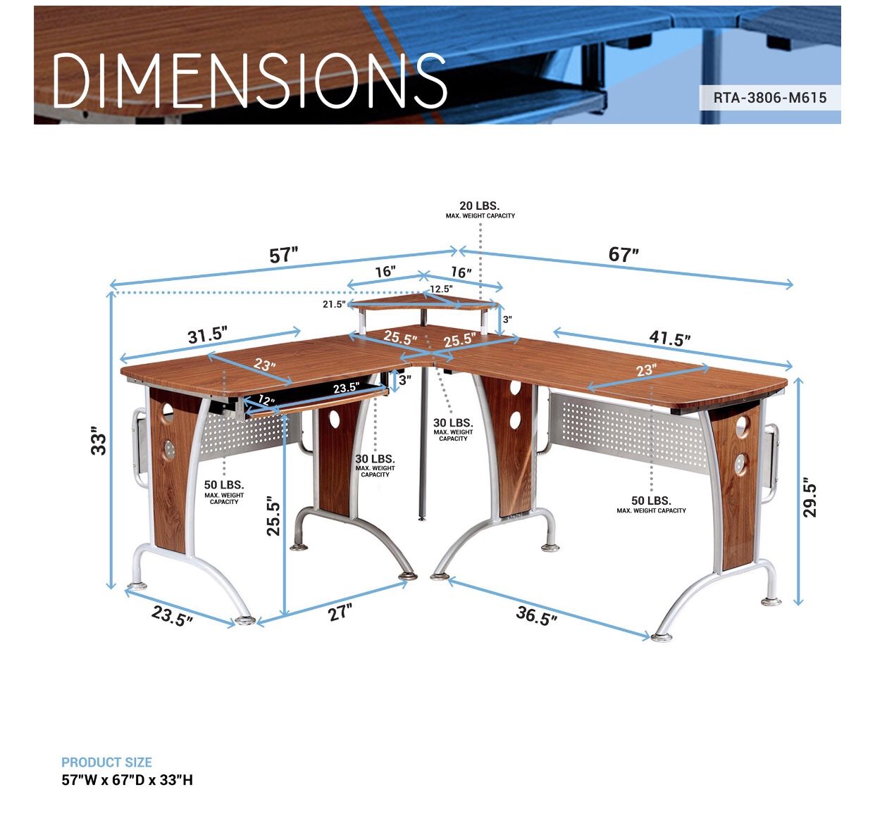 Techni Mobili Deluxe L-Shaped Computer Desk With Pull Out Keyboard Tray, Mahogany (RTA-3806-M615)