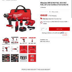 Milwaukee 3890-22 M18 FUEL 18V & M12 FUEL 12V Li-Ion Cordless 2-Tool Combo Kit Brand New