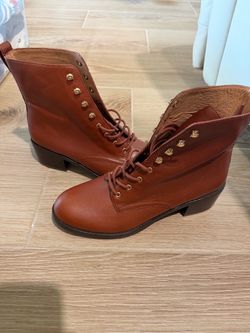 Cognac Madewell Leather Lace-Up Ankle Boots