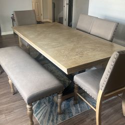 Wood Dining Table 4 Chairs Plus Bench 
