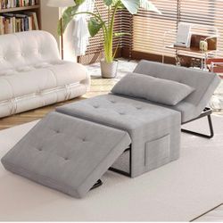 Sofa Bed,Chair Bed,Sleeper Couch,4 in 1 Multi-Function Folding Ottoman Bed with Slide Storage Pocket Light Grey
