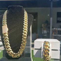 Bracelet & Chain Set  Miami Gold Cuban Link Gold Plated Stainless Steel Set 20mm