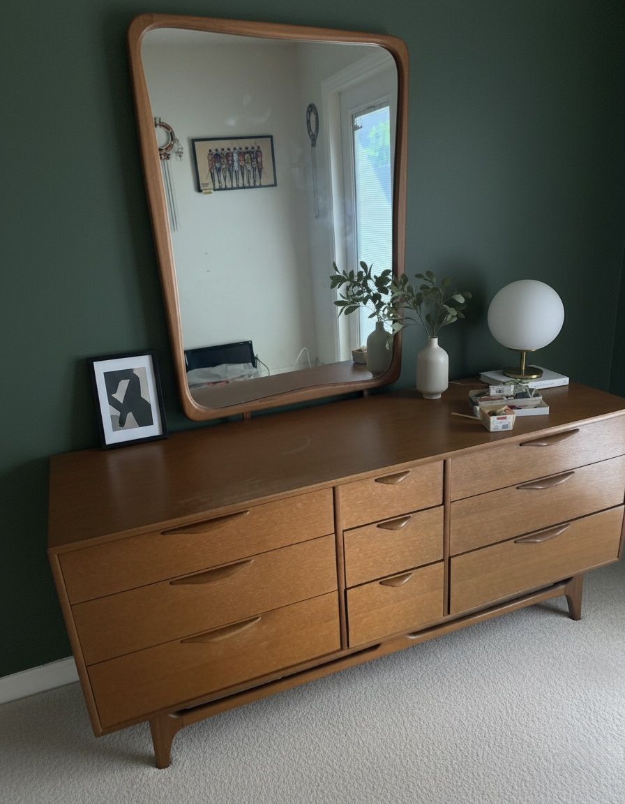 Lane Perception 9-Drawer Lowboy Dresser + Mirror, Vintage Warren Church