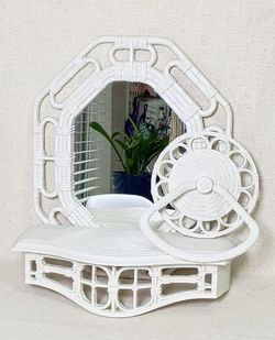 Vtg Home Interiors Wall Decor Set Mirror Shelf Towel Holder Cottage Core Dorm White