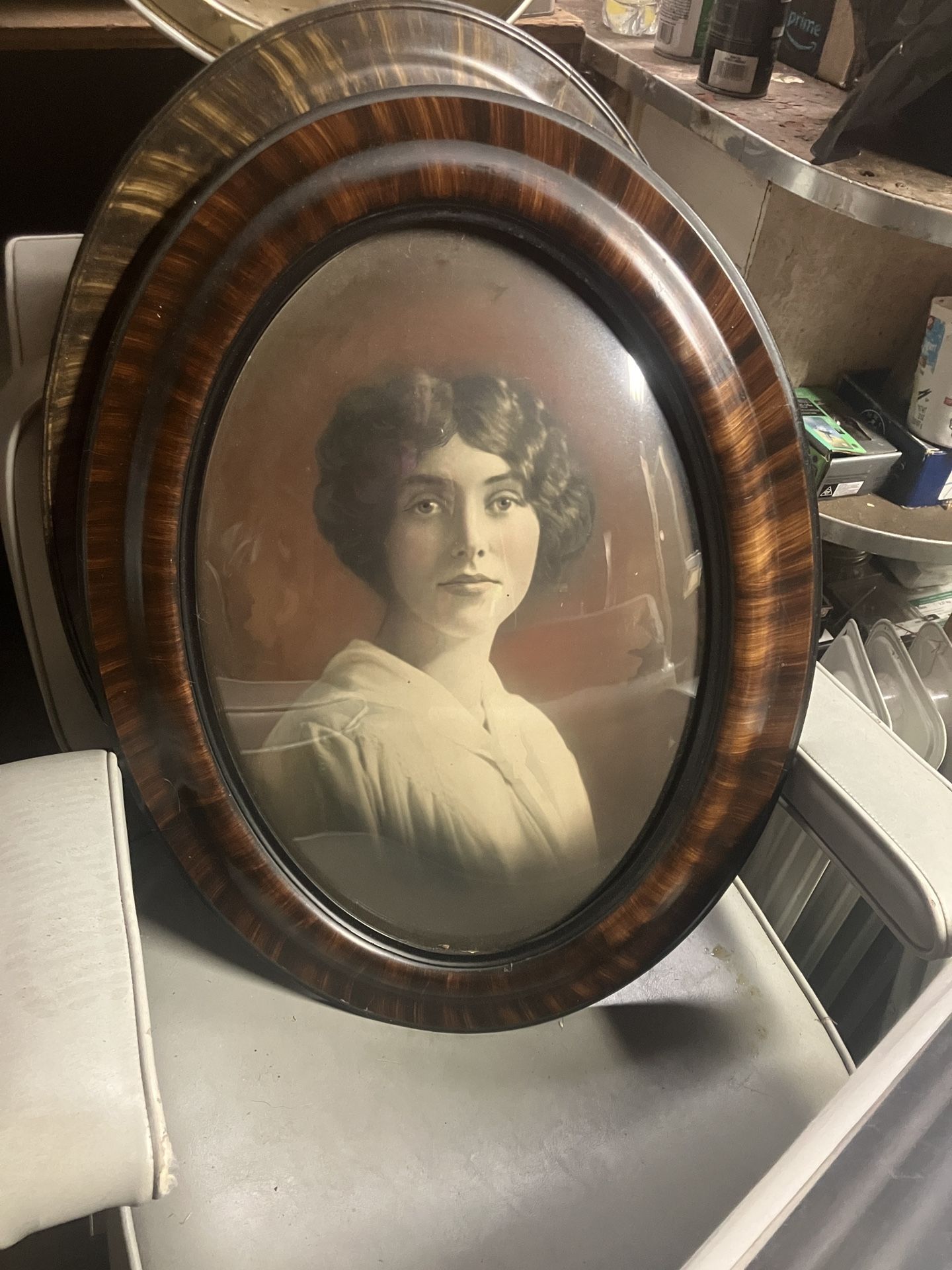 Antique Oval Wood frame with Convex Glass