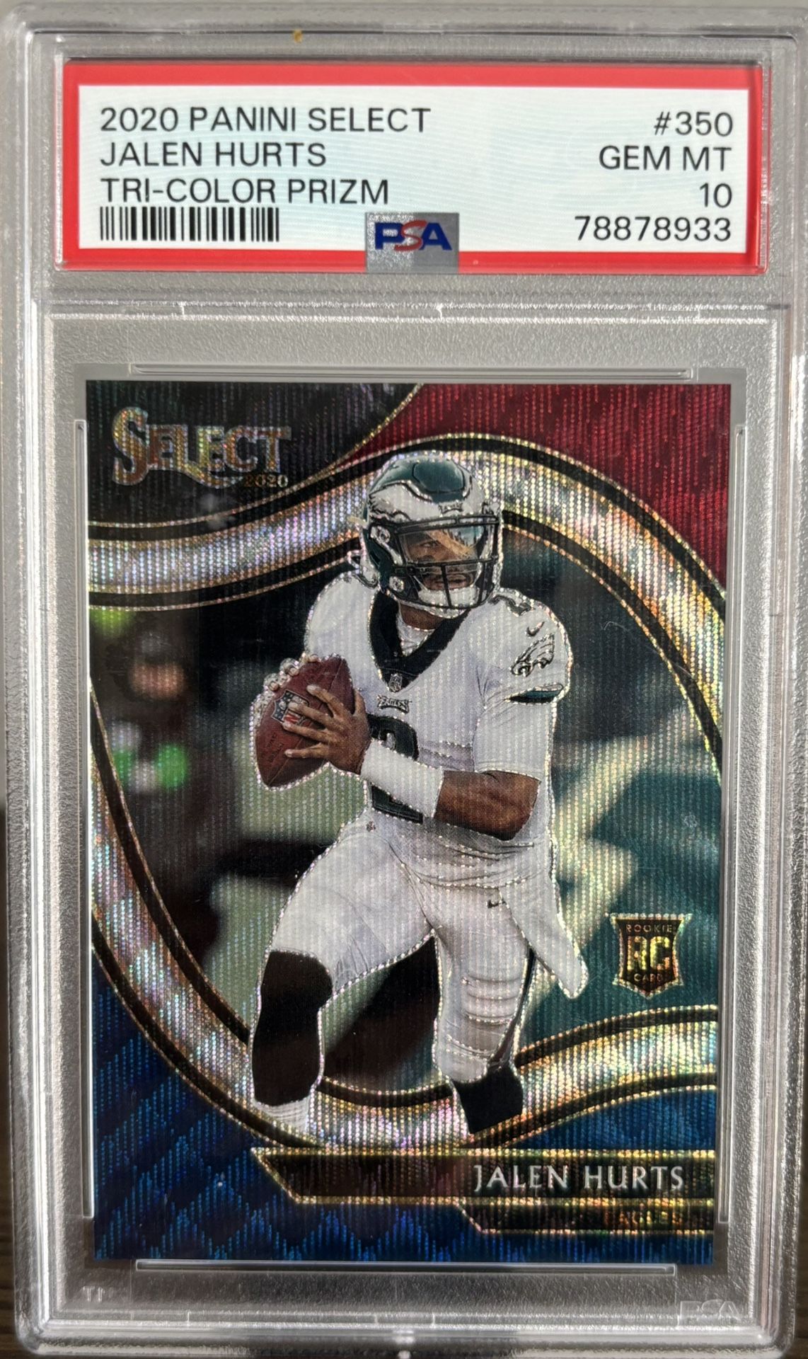 2020 Jalen Hurts Rookie Panini Select Tri-Color Prizm #350 /75 PSA 10