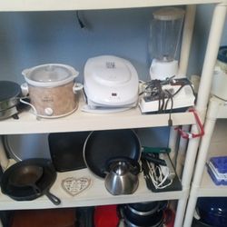 Waffle Iron,Small Crock Pot, George Foreman Lean Mean Fat Grilling Machine, Hamilton Beach 14 Speed Blender,Sunbeam Mixmaster Hand Mixer 