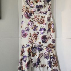 Bailey Blue Dress Women's Size Large White Purple & Gold Floral Pattern Strapless 