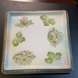 Vintage or Antique Hand-Painted Porcelain Square  Plate Made in Germany
