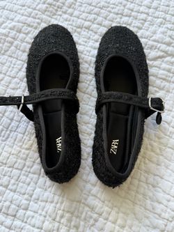 Zara Black Tweed Mary Jane Flats Size 39