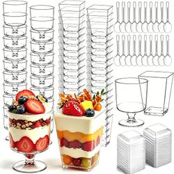 Clear Plastic Dessert Cups Set with Spoons