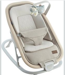 Baby Bouncer Rocker 2-in-1 Portable Infant Seat with Toy Bar 3 Recline Beige