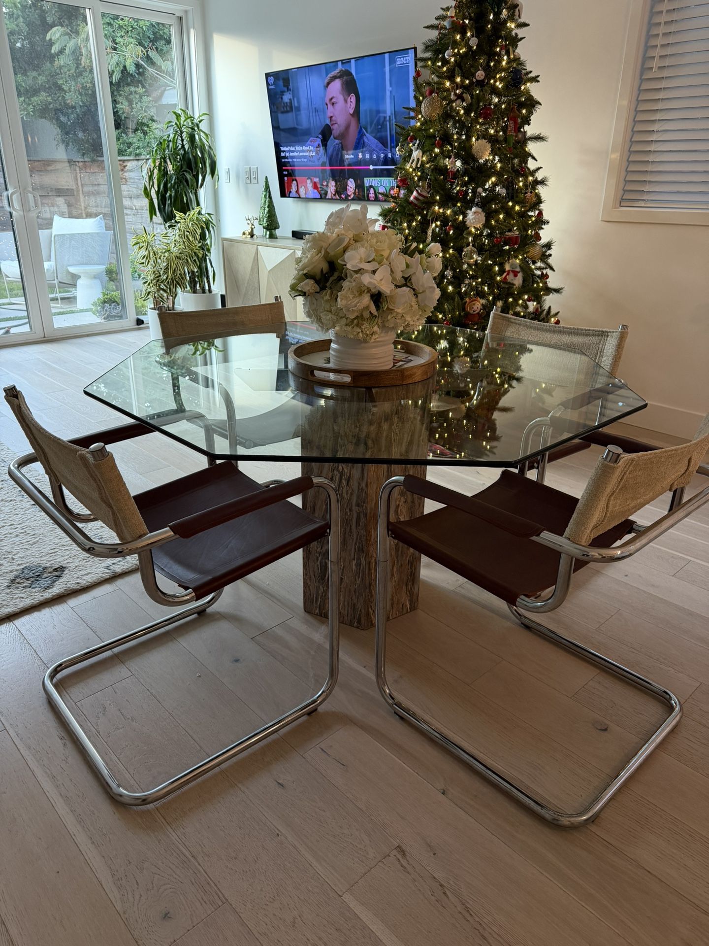 Vintage octagon marble table + chairs