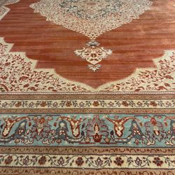 9 X 12 100% Wool Vintage Agra Hand Knotted Rug 