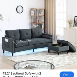 Aukfa Sectional Sofa Couch with Storage Ottoman, USB Port, , 