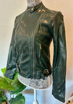 Ralph Lauren Lamb Leather Moto Motorcycle Jacket Sz 2 Green Coat EUC Retail $495