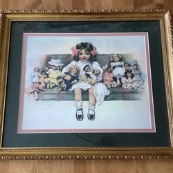 Vintage Bessie Pease Gutmann The Happy Family Print. Framed