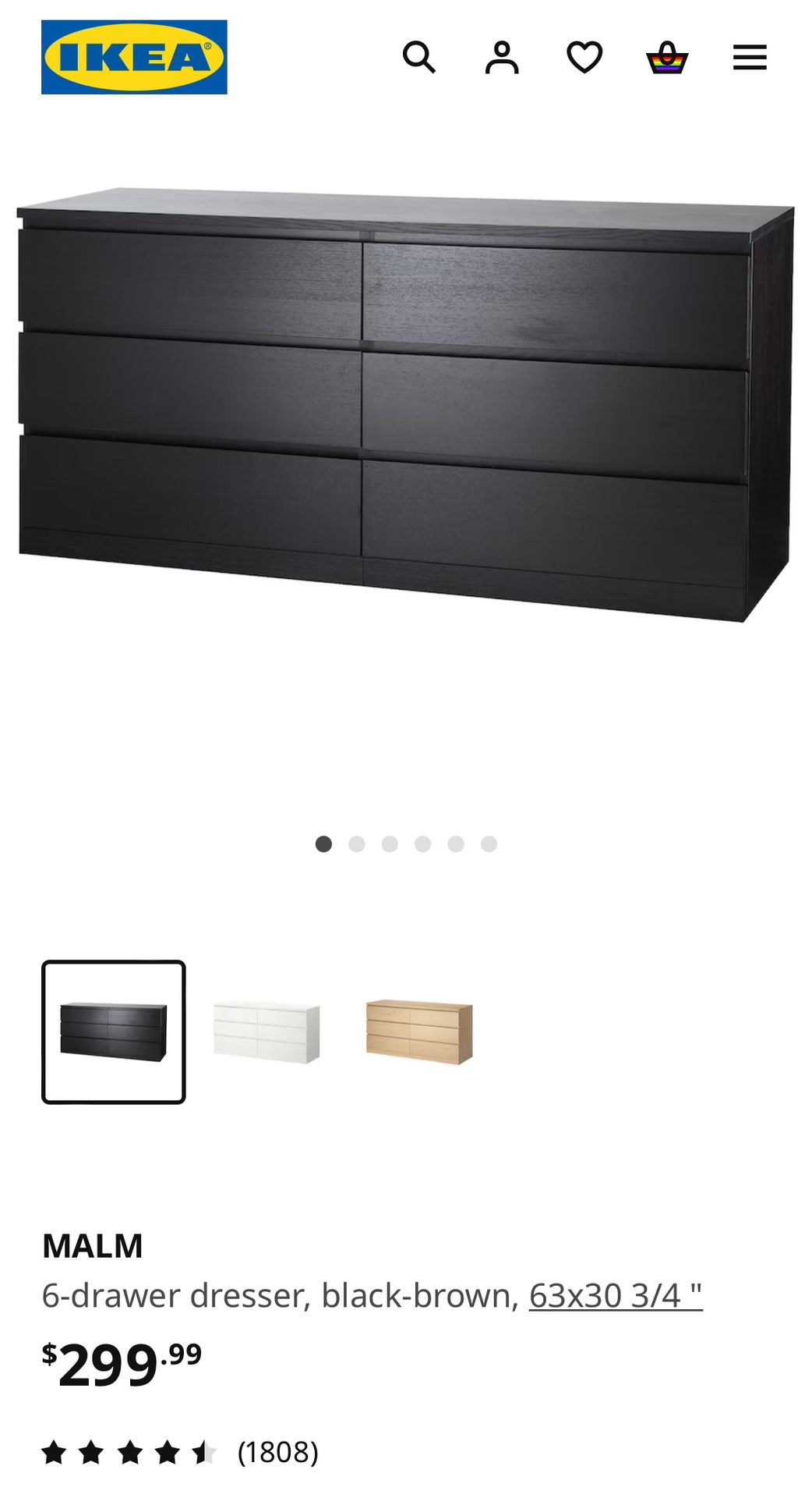 IKEA MALM 6-drawer dresser, black-brown for Sale in Boerne, TX