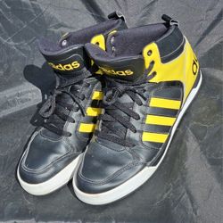 Adidas Men's  Neo Raleigh 9TIS High Top Leather Shoes Black/Yellow/ Men's 10.5