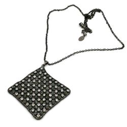 NWOT Ethel & Myrtle Necklace Gunmetal Rhinestones Large Diamond Shape Mesh Pendant Long Chain Adjustable Necklace