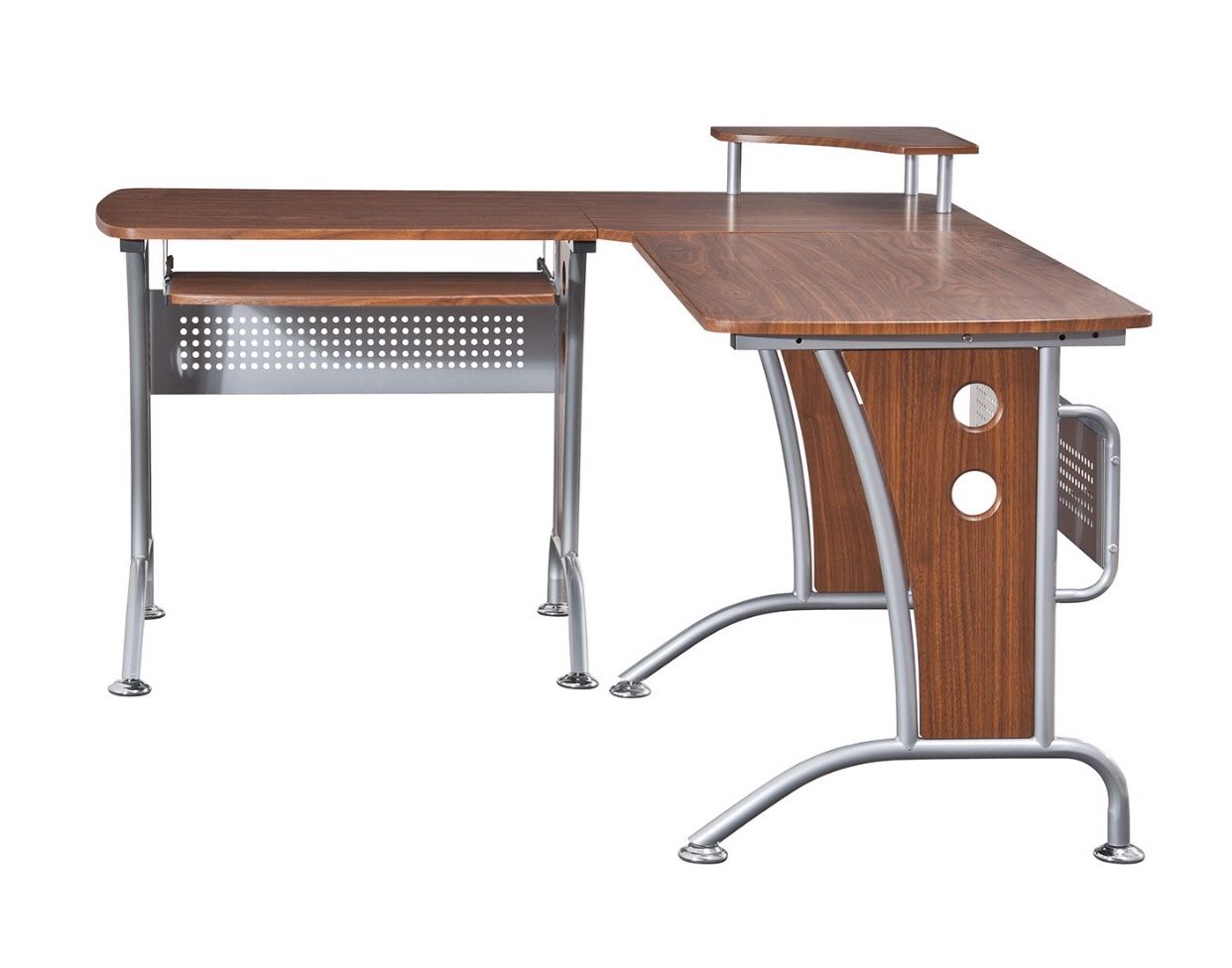 Techni Mobili Deluxe L-Shaped Computer Desk With Pull Out Keyboard Tray, Mahogany (RTA-3806-M615)