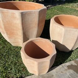 TERRACOTTA GEOMETRIC POTS-LARGE PLANTERS ($165 set of 3)