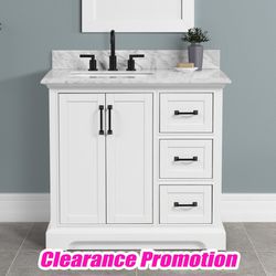 36-in Carrara White Bathroom Vanity with Natural Marble Top