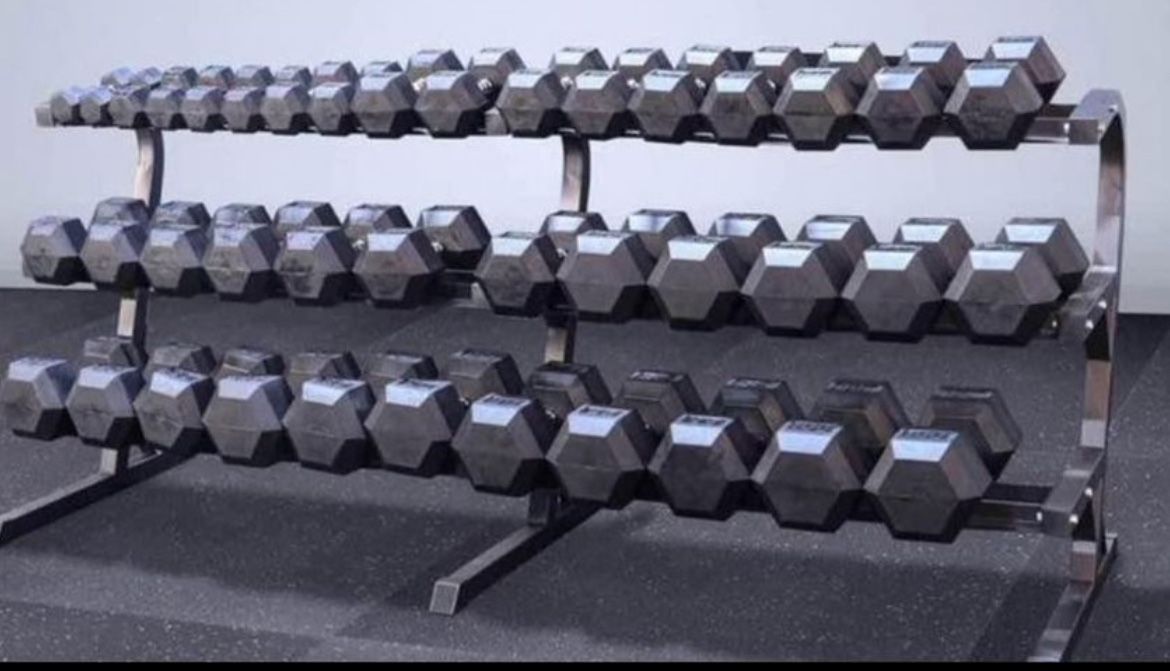 Set Rubber  Dumbells 2100 lbs + Rack (5/10/15/20/25/30/35/40/45/50/55/60/65/70/75/80/85/95/100